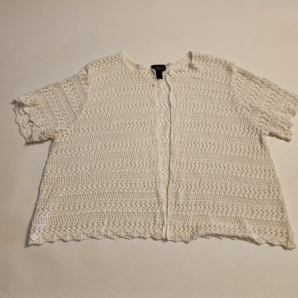 Lane Bryant Crochet Cardigan Sweater Womens 22/24W White Short Sleeve Knit Cream